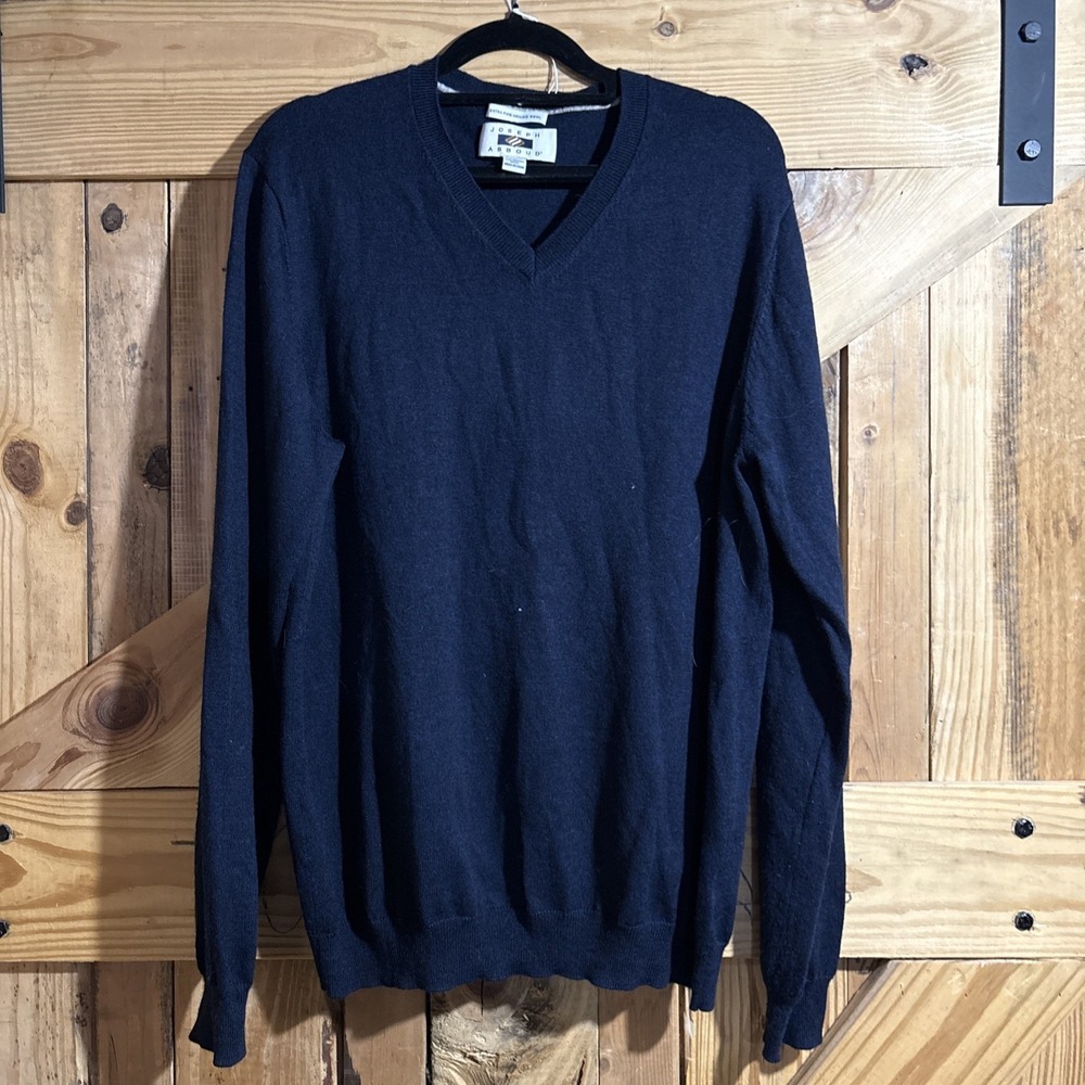 Joseph Abboud 100% Fine Merino Wool Navy Blue V Neck Sweater Mens XL